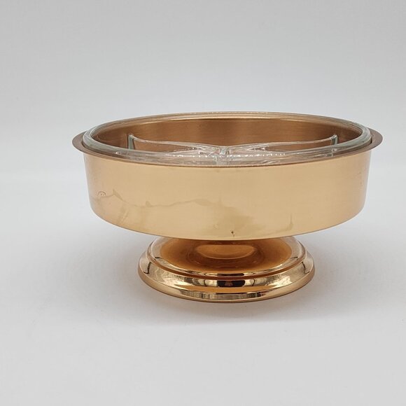 Vintage Brass & Glass Divided Serving Bowl by Saxton's Solid Jewelers Bronze 7" - Picture 8 of 11